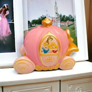 Disney Cinderella's Carriage Piggy Bank - Pink and Gold Ceramic - 9" x 8"
